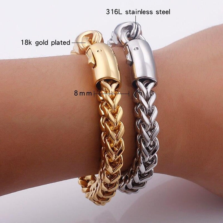 Kalen Dubai Gold Color Link Chain Bracelet For Men Stainless Steel Jewelry High Polished Hand Chain Accessories Birthday Gifts.