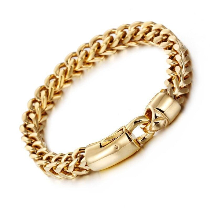 Kalen Dubai Gold Color Link Chain Bracelet For Men Stainless Steel Jewelry High Polished Hand Chain Accessories Birthday Gifts.