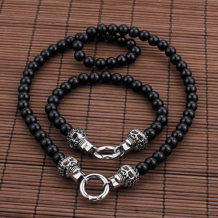 Kalen 8mm Glass Beads Chain Skull Charm Bracelet Necklaces - kalen