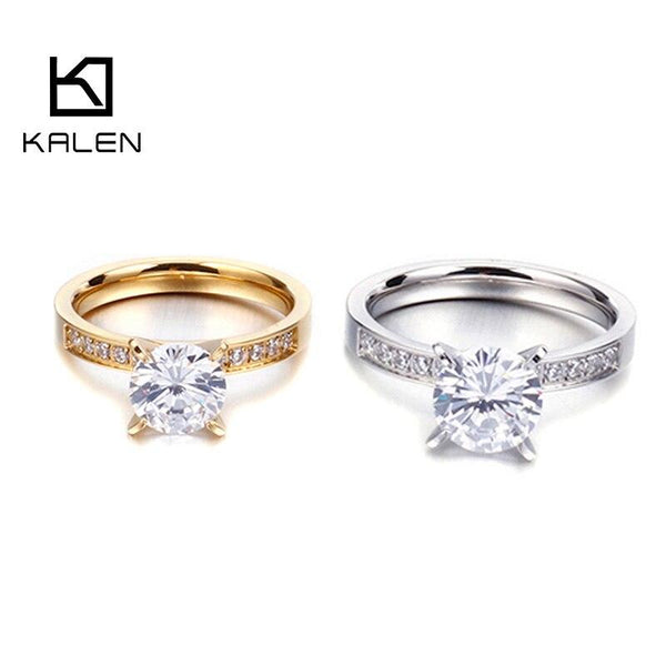 Kalen Fashion Gold Color Stainless Steel Rings For Women Classic Wedding Bands Zircon Finger Mujer Anillos Jewelry Party Gifts.