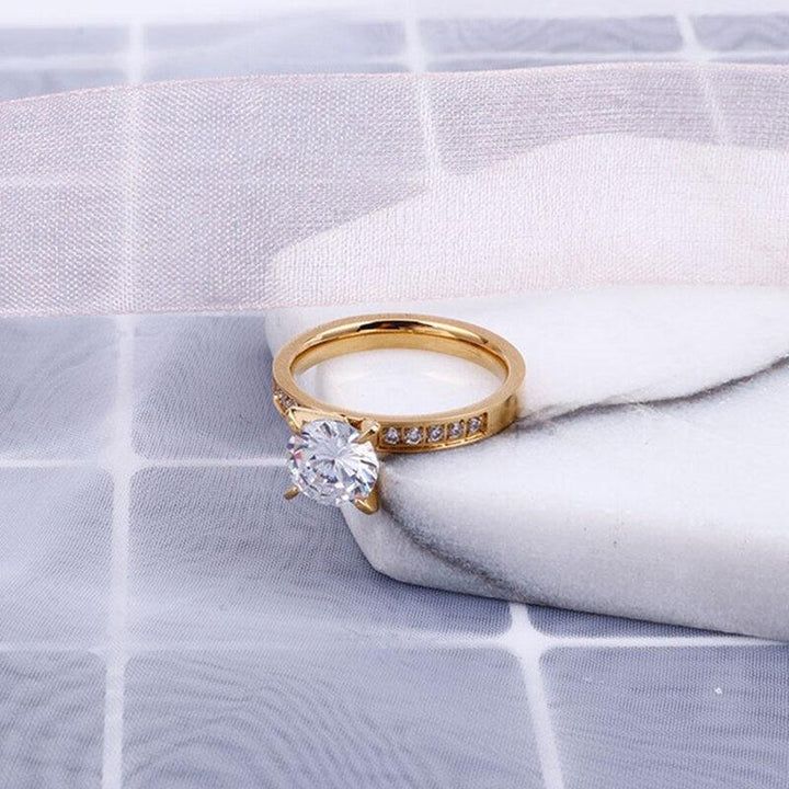 Kalen Fashion Gold Color Stainless Steel Rings For Women Classic Wedding Bands Zircon Finger Mujer Anillos Jewelry Party Gifts.