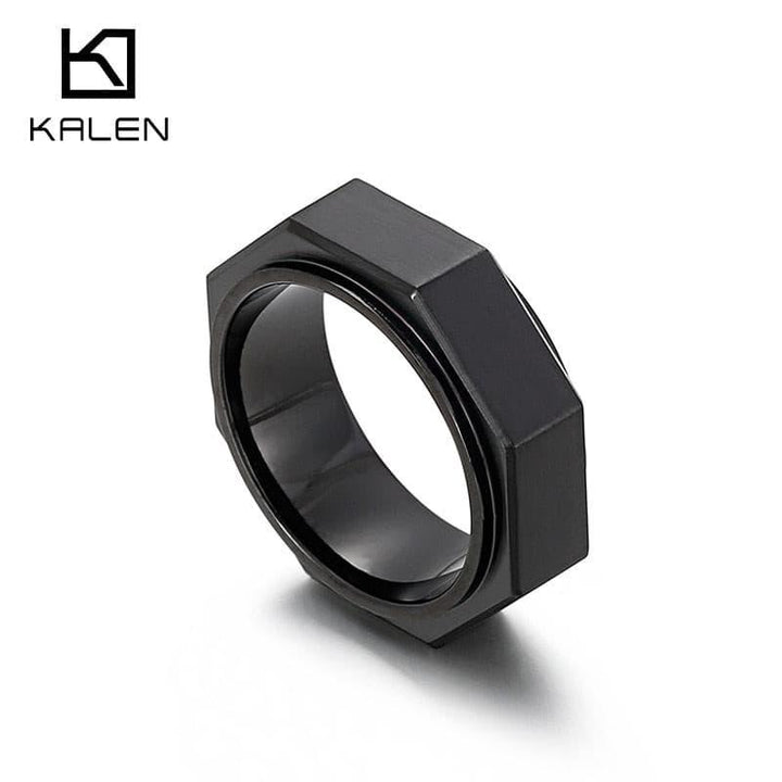 Kalen 8mm Gold Steel Color Black Ring Polished Men's Stainless Steel Simple Fine Jewelry.