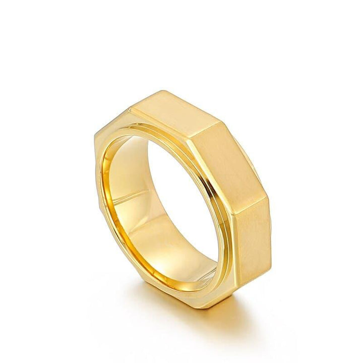 Kalen 8mm Gold Steel Color Black Ring Polished Men's Stainless Steel Simple Fine Jewelry.