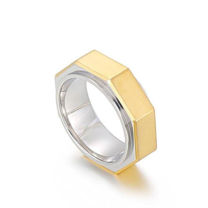 Kalen 8mm Gold Steel Color Black Ring Polished Men's Stainless Steel Simple Fine Jewelry.