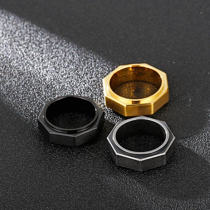 Kalen 8mm Gold Steel Color Black Ring Polished Men's Stainless Steel Simple Fine Jewelry.