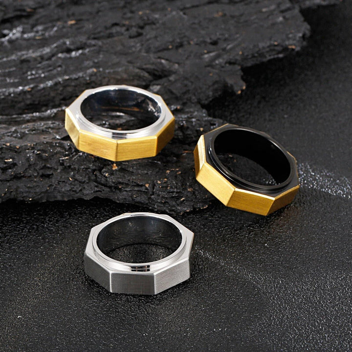 Kalen 8mm Gold Steel Color Black Ring Polished Men's Stainless Steel Simple Fine Jewelry.