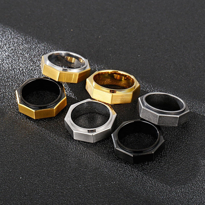 Kalen 8mm Gold Steel Color Black Ring Polished Men's Stainless Steel Simple Fine Jewelry.