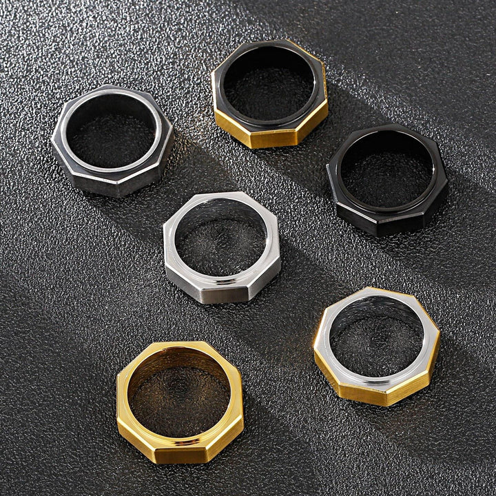 Kalen 8mm Gold Steel Color Black Ring Polished Men's Stainless Steel Simple Fine Jewelry.