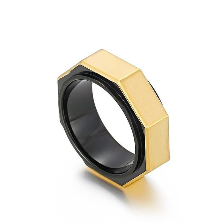 Kalen 8mm Gold Steel Color Black Ring Polished Men's Stainless Steel Simple Fine Jewelry.