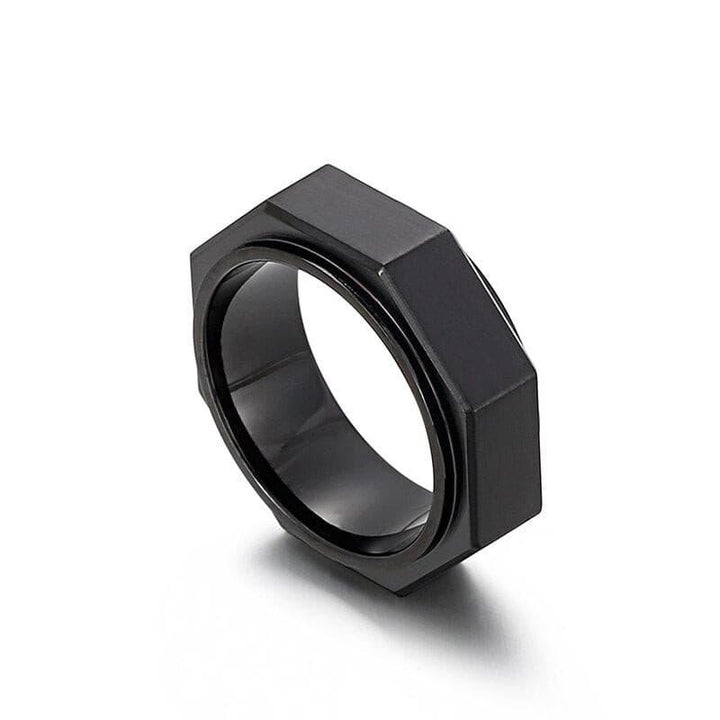 Kalen 8mm Gold Steel Color Black Ring Polished Men's Stainless Steel Simple Fine Jewelry.