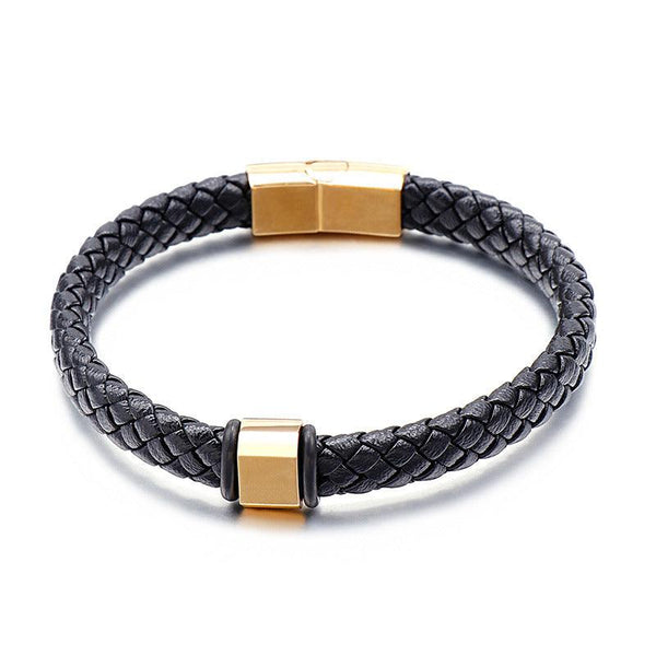 Kalen 8mm Leather Stainless Steel Bracelet For Men - kalen