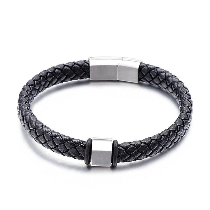 Kalen 8mm Leather Stainless Steel Bracelet For Men - kalen