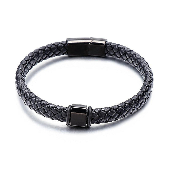 Kalen 8mm Leather Stainless Steel Bracelet For Men - kalen