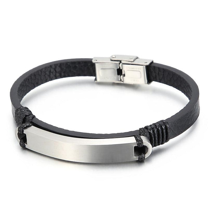 Kalen 8mm Leather Stainless Steel ID Blank Bracelet For Men - kalen