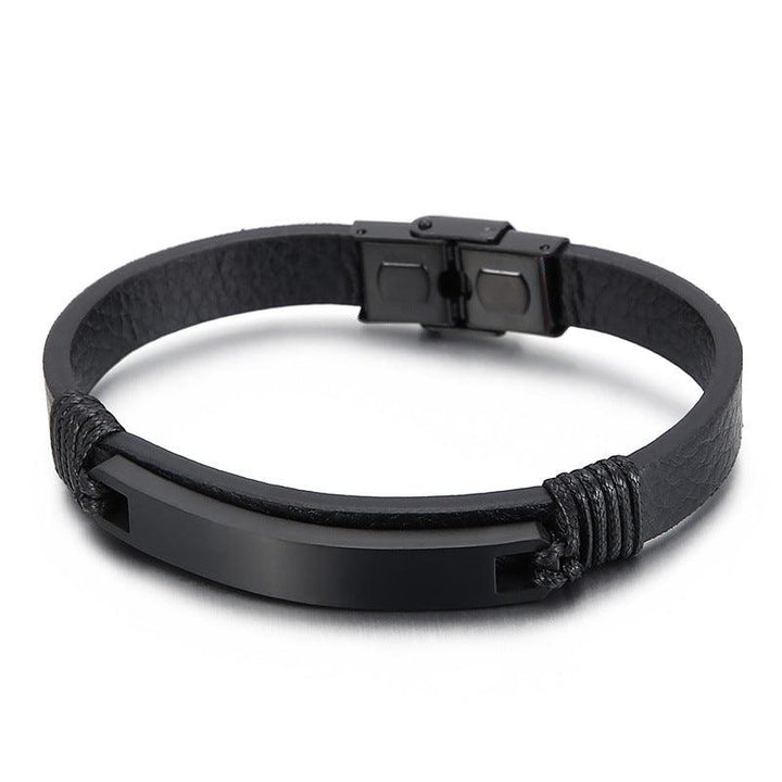 Kalen 8mm Leather Stainless Steel ID Blank Bracelet For Men - kalen