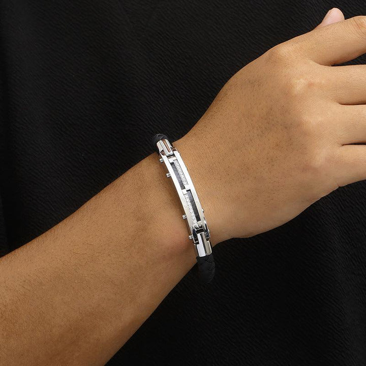 Kalen 8mm Leather Stainless Steel Zircon Charm Bracelet For Men - kalen