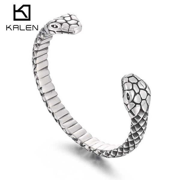 KALEN 8mm Vintage Snake Charm Open Bangle For Women Stainless Steel 316L Female Accessories.