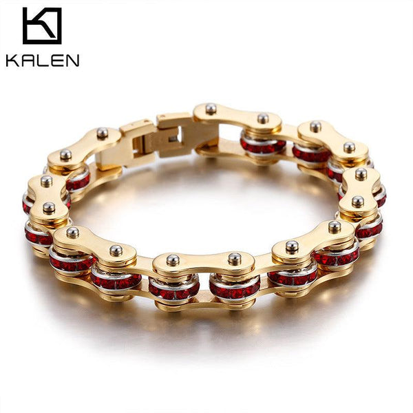 Kalen 9mm Biker Stainless Steel Zircon Bicycle Chain Bracelet for Men - kalen