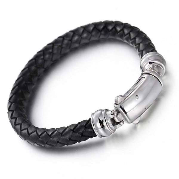 KALEN 9mm Cowhide Leather Stainless Steel Bracelet for Men - kalen