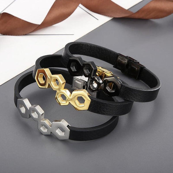 Kalen 9mm Leather Stainless Steel Bracelet For Men - kalen