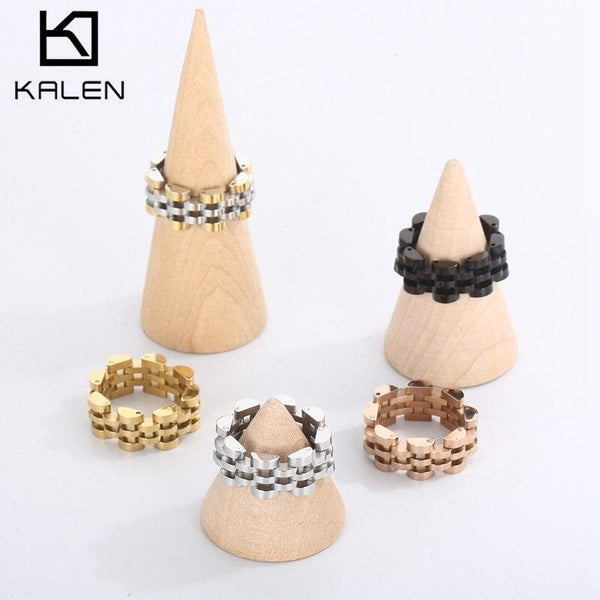 KALEN 9mm Watchband Design  Chain Stainless Steel Rings For Women Men Simple Wind Anillos Hip Hop Fashion Party Jewelry  Gifts.