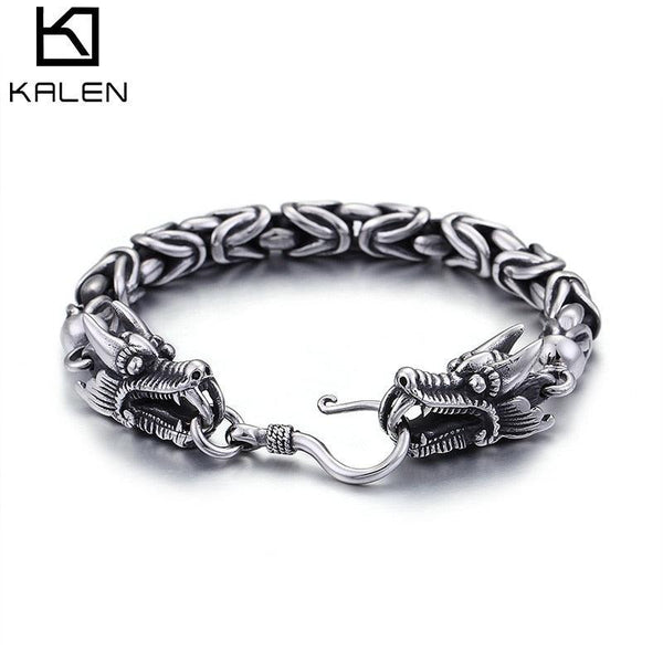 Kalen 9mm Vintage Animal Bracelets Dragon Bracelet Simple Hook Stainless Steel Men's Jewelry.