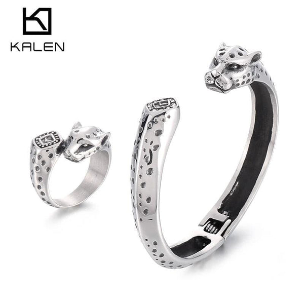 KALEN 9mm Vintage Leopard Bangle Ring Women Stainless Steel 316L Gift Jewellery.