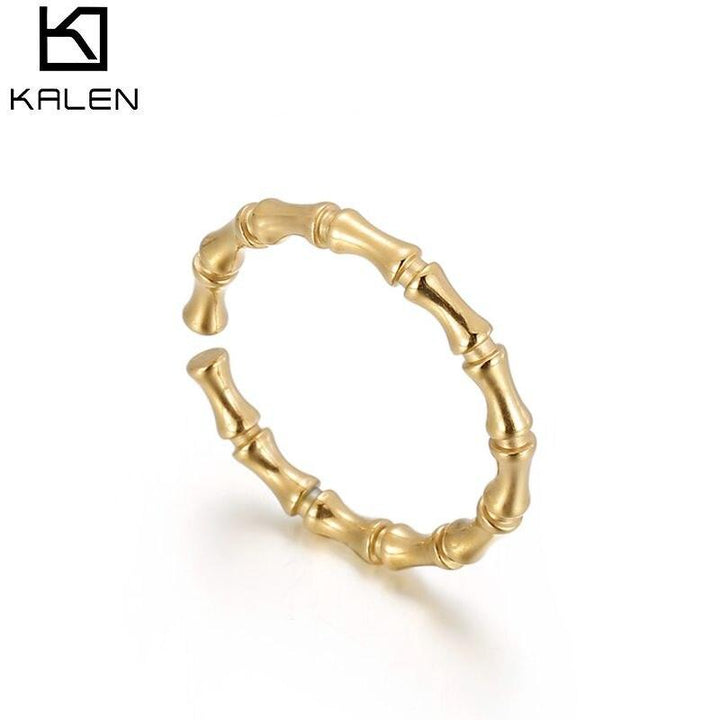 Kalen Bamboo Joint Geometric Twisted Gold Open Rings Punk Rock Wide Ring with Circle Rings for Women Finger Stack Bijoux Femme.