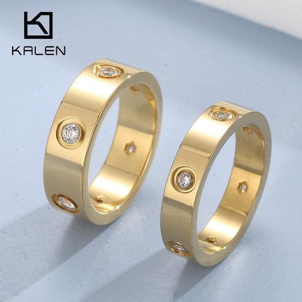 KALEN Beautiful Shiny 6 Crystal Ring For Women Stainless Steel Top Quality High Polished Love Ring Classic Ring Jewelry.