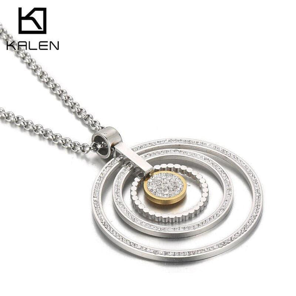KALEN Big Multi-layer CirclePendant Necklace AAA Cubic Zirconia Pave Silver Gold Color Crystal Necklace Jewelry Women.
