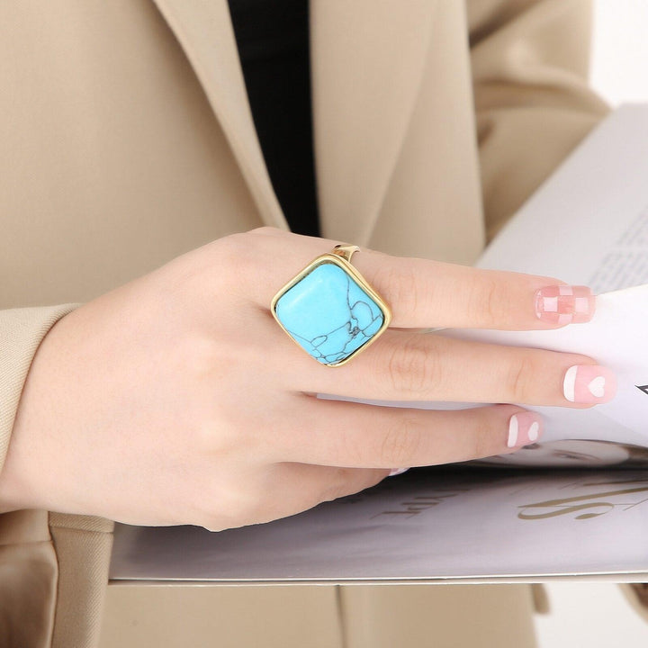 KALEN Big Stainless Steel Pearl Shell Rings For Women Girls Geometry Square Turquoise Rings Party Jewelry.