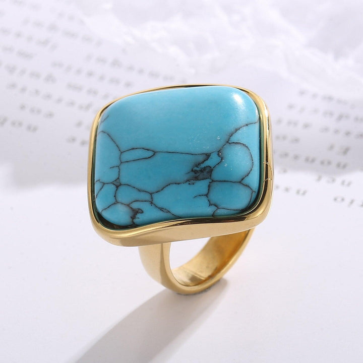 KALEN Big Stainless Steel Pearl Shell Rings For Women Girls Geometry Square Turquoise Rings Party Jewelry.