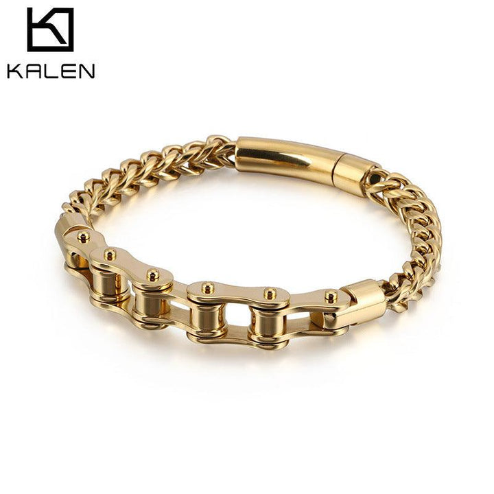 Kalen Biker 10mm Franco Bicycle Chain Stainless Steel Bracelet for Men - kalen