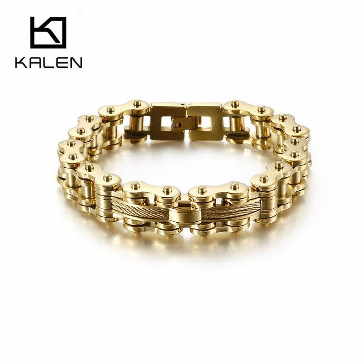 KALEN Bulgaria Bike Chain Bracelet Men Biker 22cm Stainless Steel Black Cable Wire Charm Armband Masculine Jewelry.