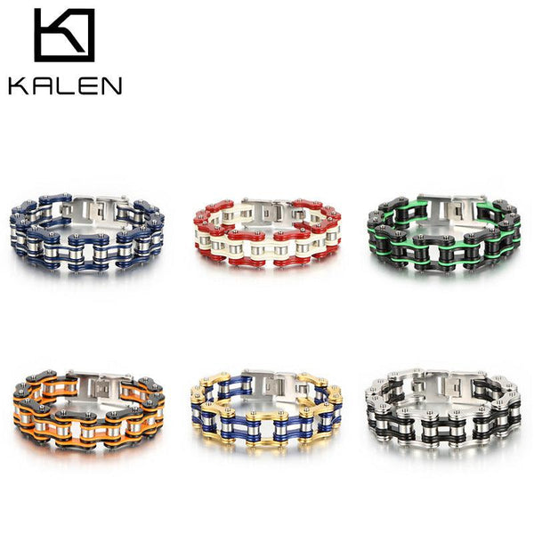 Kalen Biker 16.5mm Bicycle Chain Stainless Steel Colorful ROller Bracelet for Men - kalen