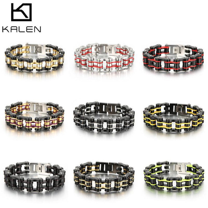 Kalen Biker 16mm Bicycle Chain Stainless Steel Colorful ROller Bracelet for Men - kalen