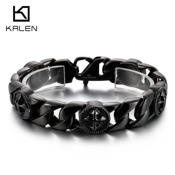 KALEN Black Color Viking Link Chain Bracelet Men Stainless Steel 316L Male Charm Brangle.