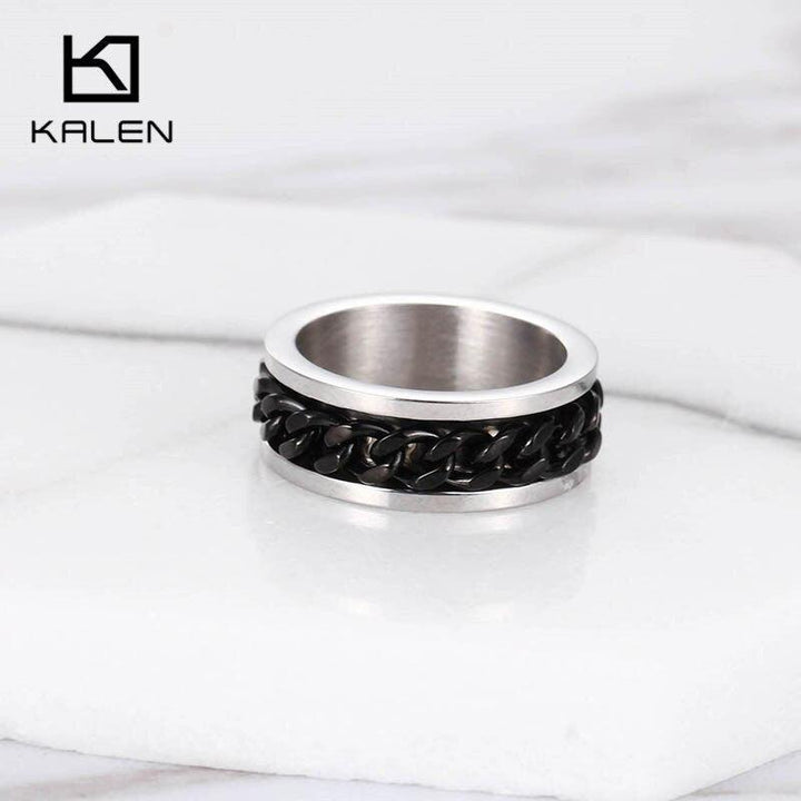 KALEN Black Cuban Chain Rings Men Women Stainless Steel Size 6 7 8 Finger Midi Bague Jewelry Accessories 2020.