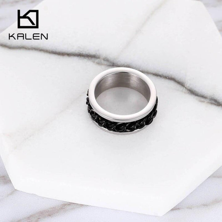 KALEN Black Cuban Chain Rings Men Women Stainless Steel Size 6 7 8 Finger Midi Bague Jewelry Accessories 2020.