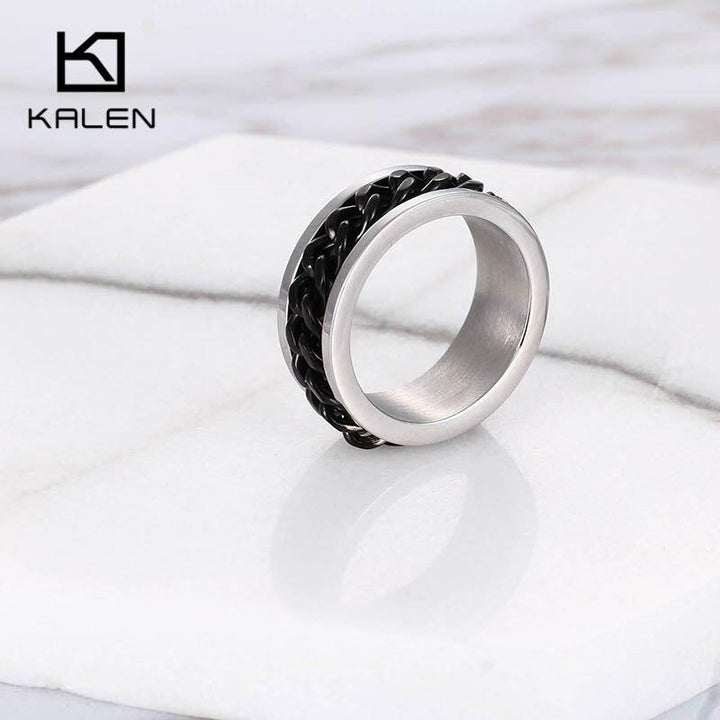 KALEN Black Cuban Chain Rings Men Women Stainless Steel Size 6 7 8 Finger Midi Bague Jewelry Accessories 2020.