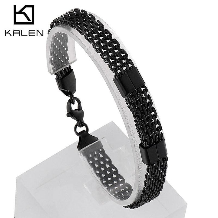 Kalen Black Mesh Chain Punk Style Stainless Steel High Quality Men's Bracelet Simple Jewelry.