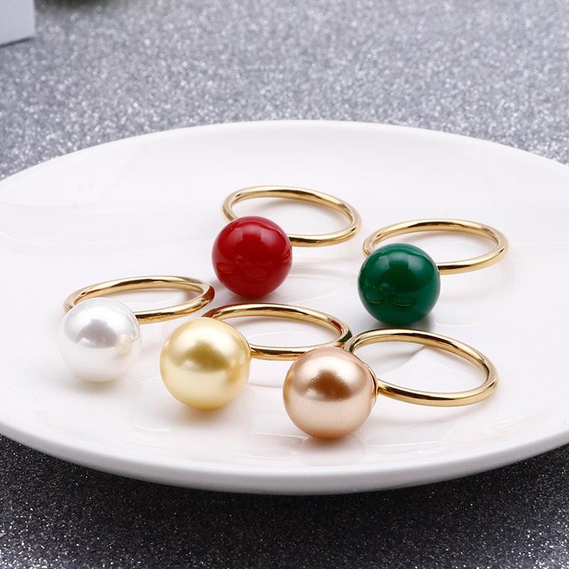 KALEN Bohemia Colorful Stone Women Rings Size 6-9 Stainless Steel &amp; Imitation Pearl Beads Finger Aneis Fashion Jewellry 2019.