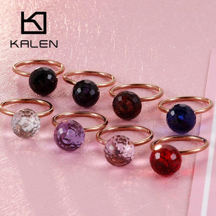 KALEN Bohemia Colourful Crystal Beads Rings For Women Gold Color Stainless Steel Elegant Femme Anillos Wedding Bands Jewelry.