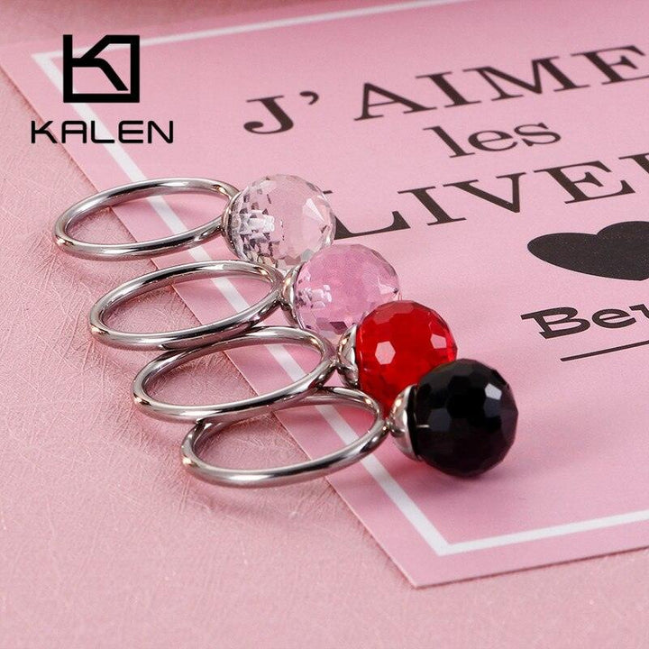 KALEN Bohemia Colourful Crystal Beads Rings For Women Gold Color Stainless Steel Elegant Femme Anillos Wedding Bands Jewelry.