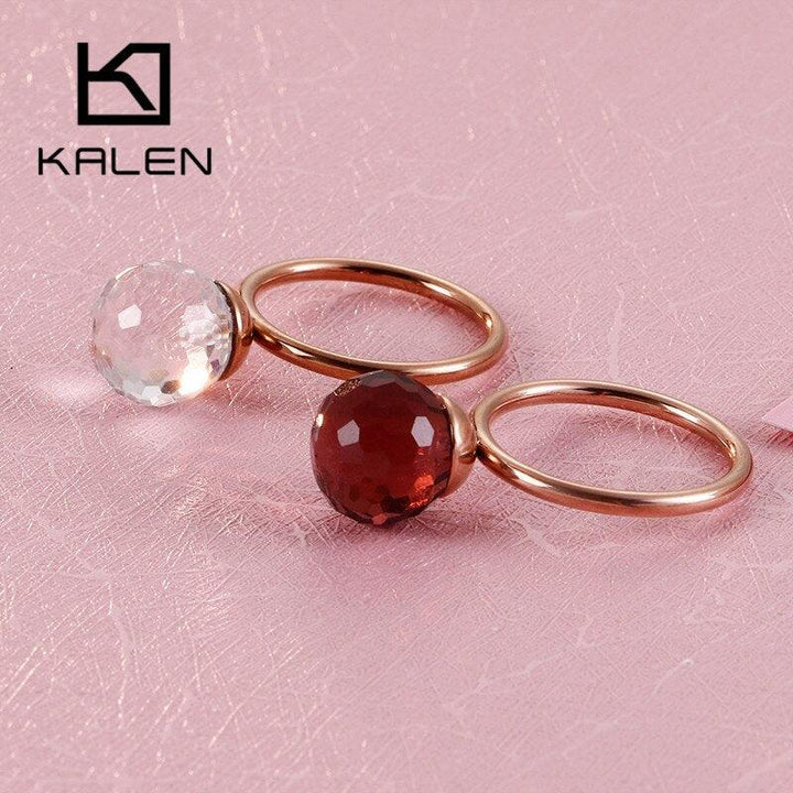 KALEN Bohemia Colourful Crystal Beads Rings For Women Gold Color Stainless Steel Elegant Femme Anillos Wedding Bands Jewelry.