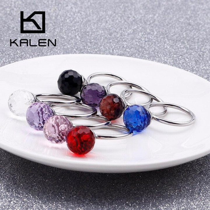 KALEN Bohemia Colourful Crystal Beads Rings For Women Gold Color Stainless Steel Elegant Femme Anillos Wedding Bands Jewelry.