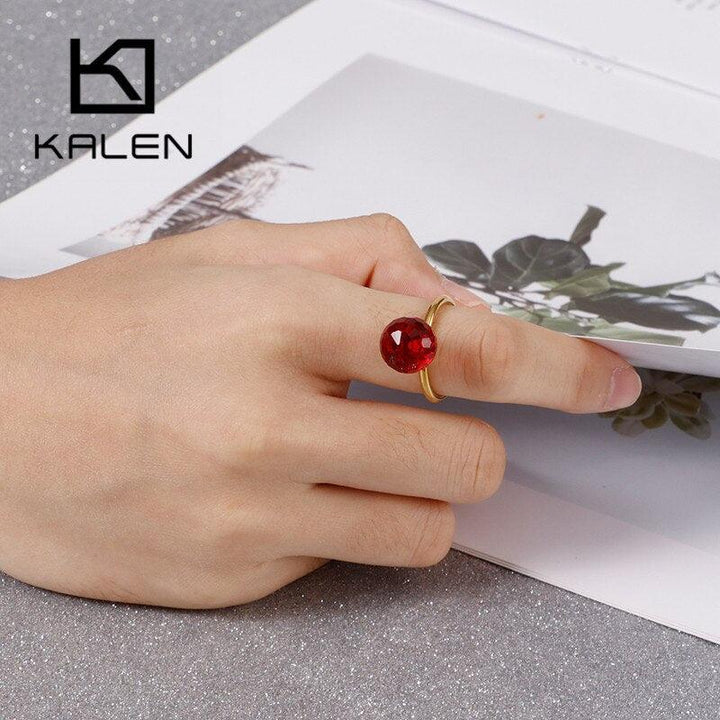 KALEN Bohemia Colourful Crystal Beads Rings For Women Gold Color Stainless Steel Elegant Femme Anillos Wedding Bands Jewelry.