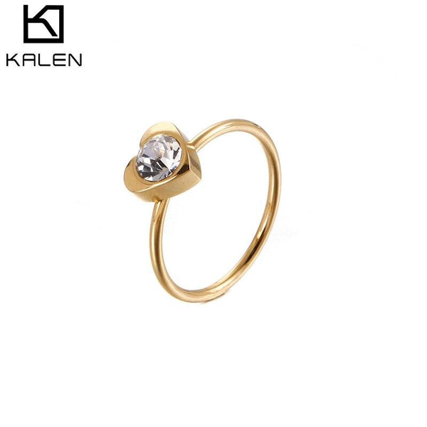 KALEN Bohemia Heart Romantic Rings For Women MINI Round Stainless Steel Clear Zircon Rings Wedding Bands Engagement Jewelry.