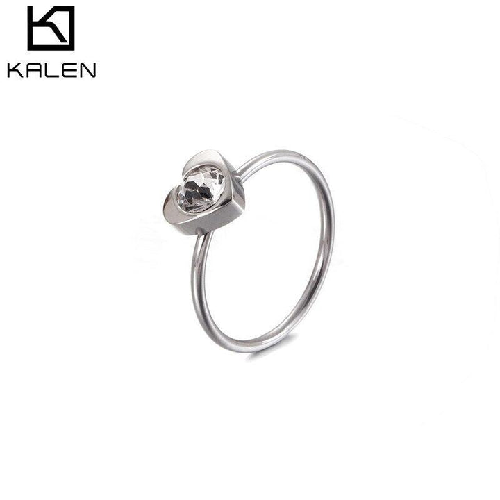 KALEN Bohemia Heart Romantic Rings For Women MINI Round Stainless Steel Clear Zircon Rings Wedding Bands Engagement Jewelry.