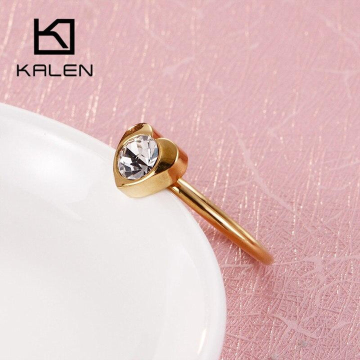 KALEN Bohemia Heart Romantic Rings For Women MINI Round Stainless Steel Clear Zircon Rings Wedding Bands Engagement Jewelry.